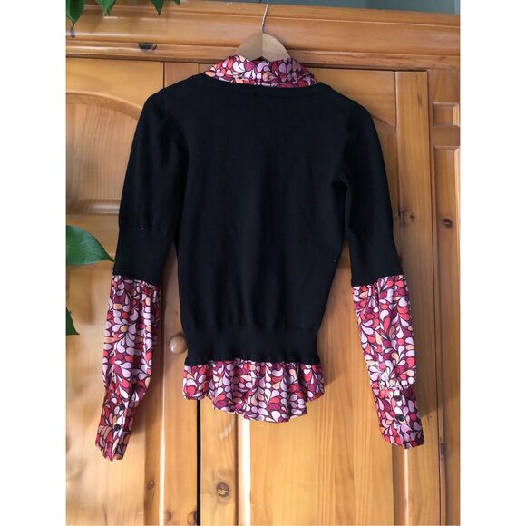 Bisou Bisou Michele Bohbot Sweater Size M Faux Collared Shirt Black V-Neck - Picture 7 of 11